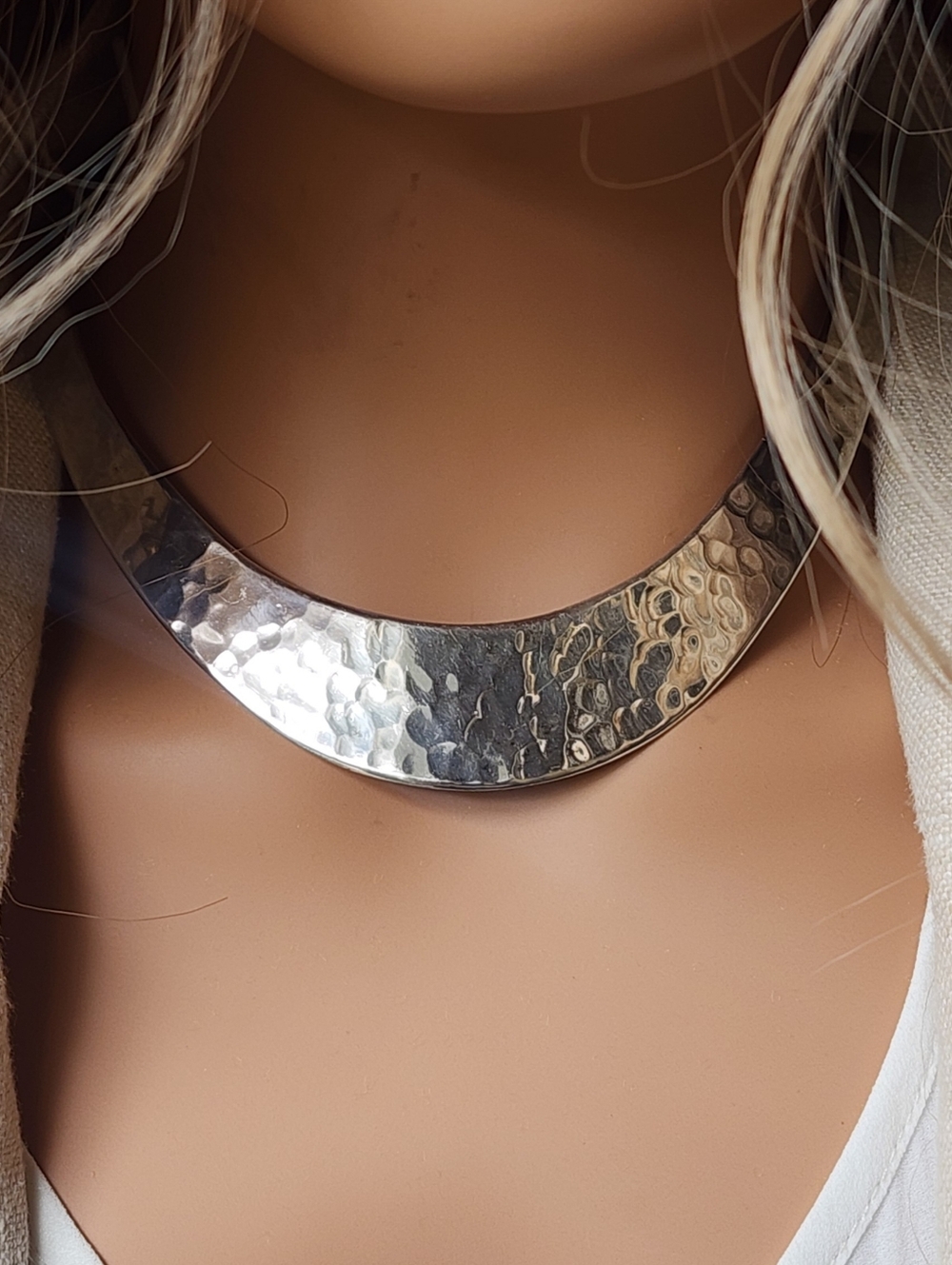 925 STERLING SILVER Necklace MEXICO SIGNED VINTAGE Textured CHUNKY